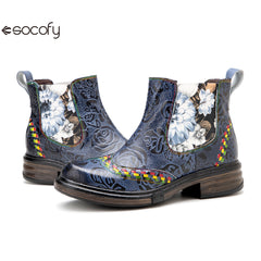 Socofy Vicconfy Genuine Leather Bohemian Women's Martin Boots Ethnic Vintage Short Boots