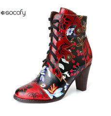 Socofy Vicconfy Pointed Toe Leather Vintage Tall Women's Boots