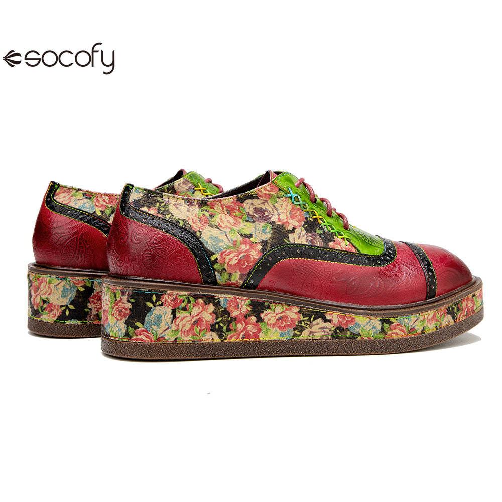 Socofy colour collision splicing lace-up thick bottom women's platform flat shoes