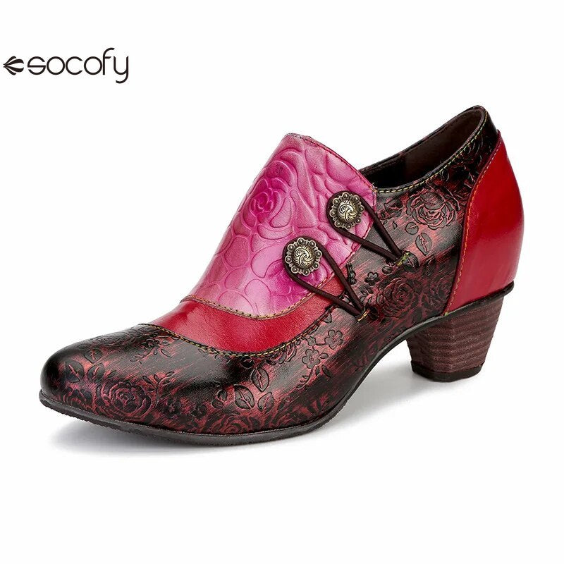 SOCOFY Genuine Leather Ethnic Style Pumps