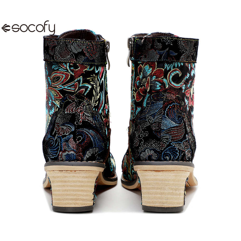 Socofy Vicconfy Vintage Printed Embroidered Casual Women's Boots