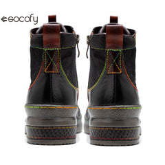 Socofy Vicconfy Leather Double Colored Thread Stitching Ankle Boots