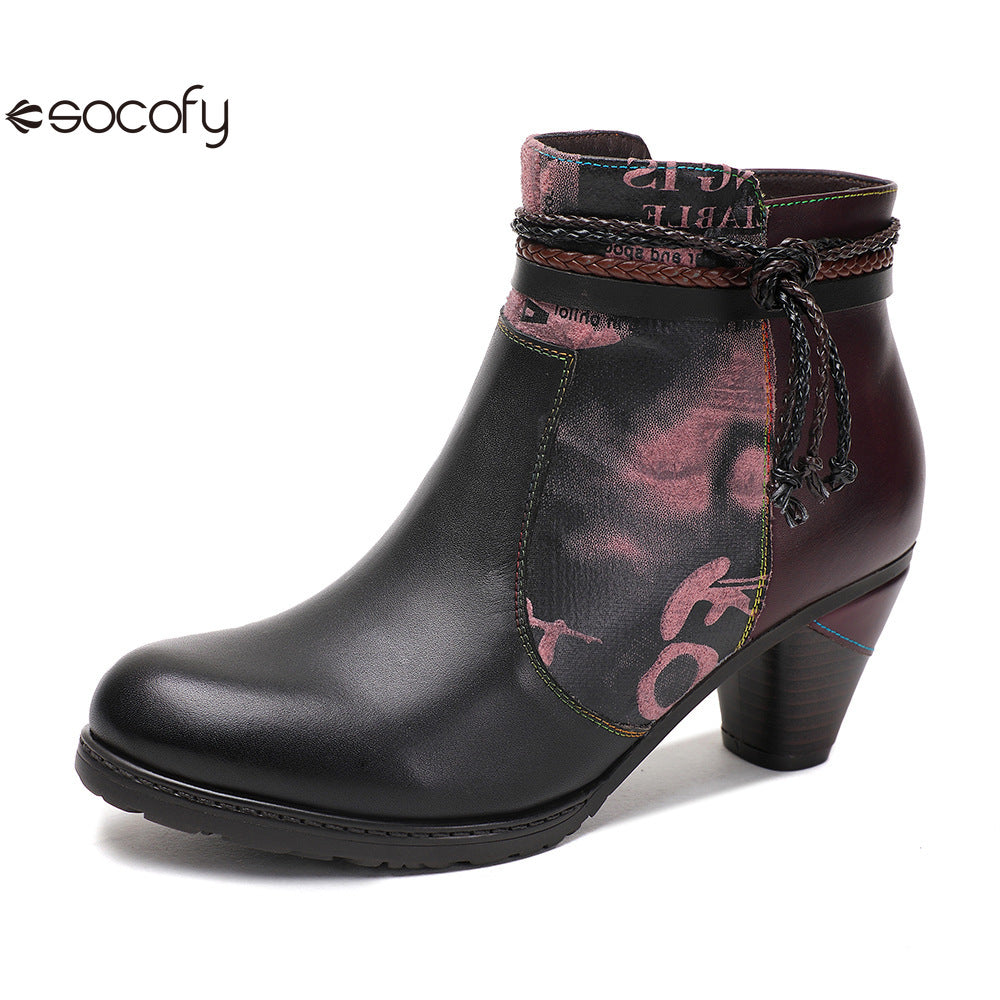 Socofy Vicconfy Head Cowhide Handmade Boots