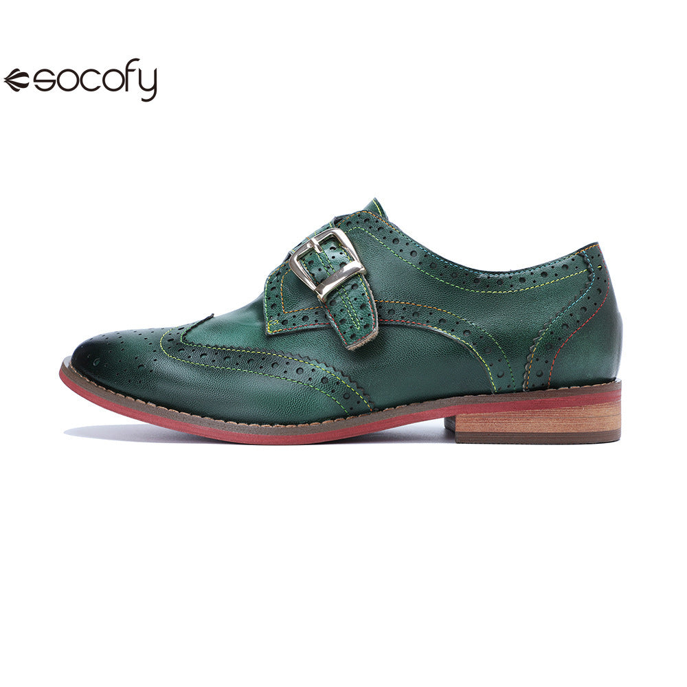 Socofy Handmade Leather Vintage Flat Loafers Shoes