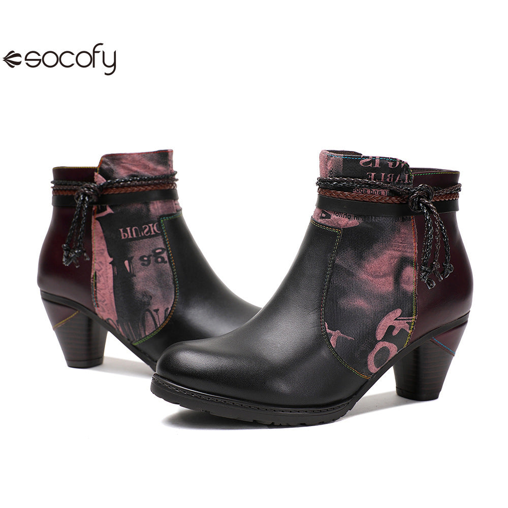 Socofy Vicconfy Head Cowhide Handmade Boots