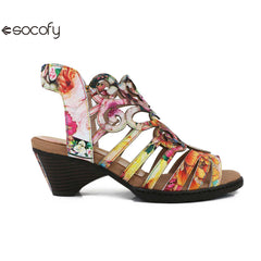 Socofy Vicconfy Summer Slim High Heel Sheepskin Women's Fashion Sandals