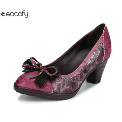 Socofy Vicconfy Genuine Leather Bow High Heels Shoes