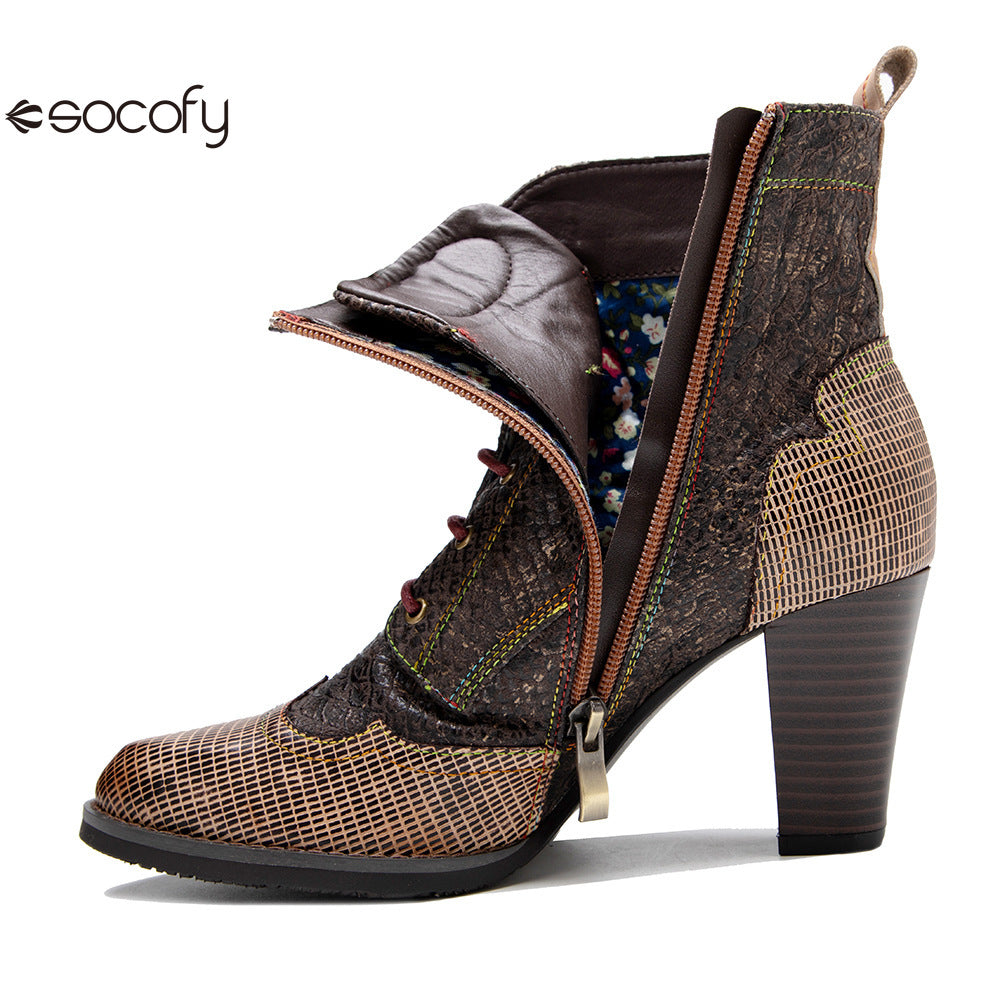 Socofy Vicconfy Vintage Western Cowboy Style Stiletto Heels Heel Women's Boots