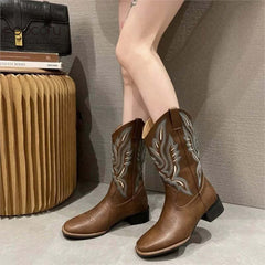 SOCOFY Chunky Western Cowboy Boots