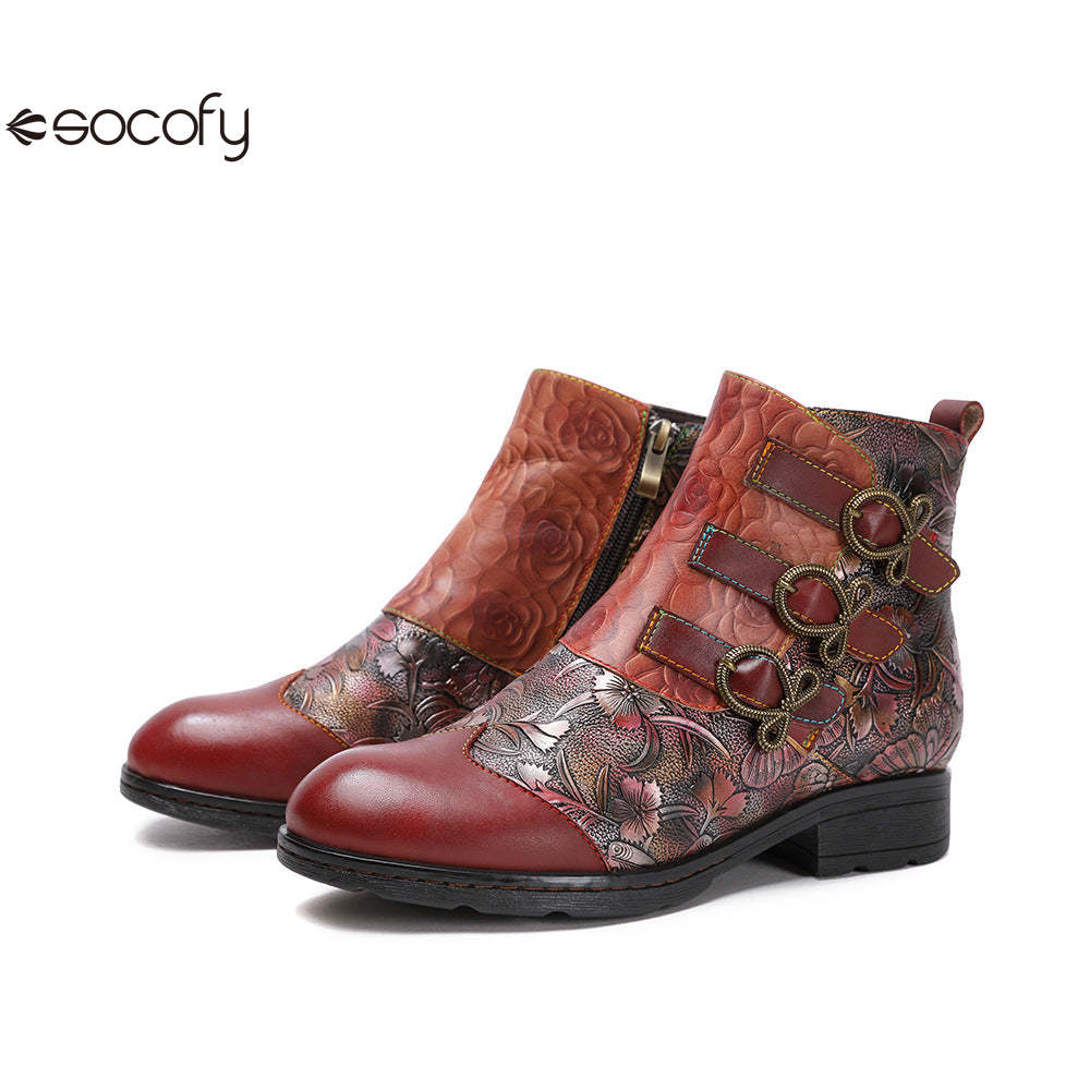 Socofy  autumn and winter retro fashion women's boots flat short boots