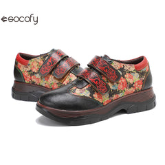 Socofy Vicconfy Genuine Leather Retro Printed Comfort Loafers