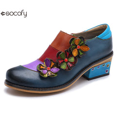 Socofy Vintage Comfort Brock Women's genuine Leather Flats Shoes