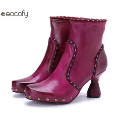 Socofy Vicconfy Handmade Leather Chic Color Ankle Boots