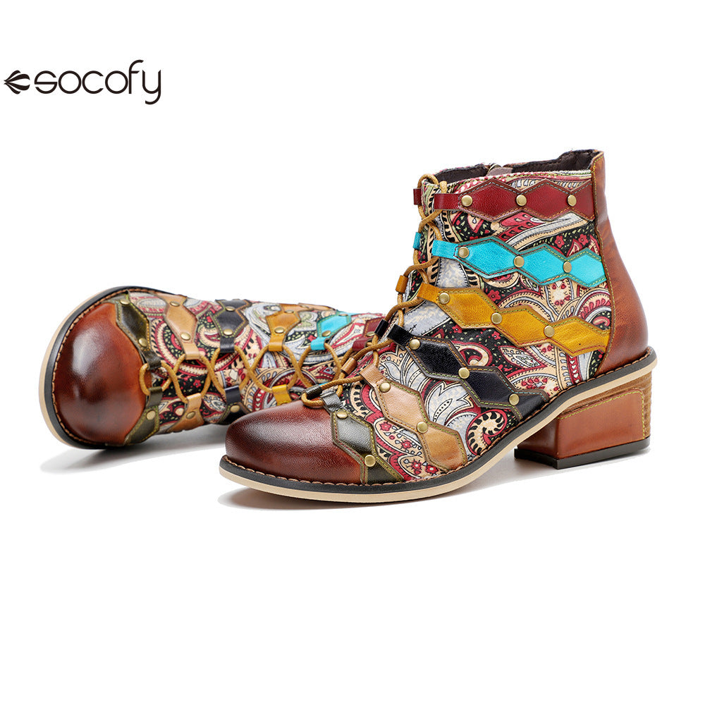 Socofy Vicconfy Vintage Handmade Romantic Exquisite Ankle Boots