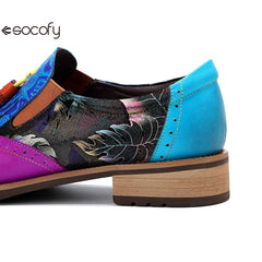 Socofy retro tassel Deco leather women's flat shoes