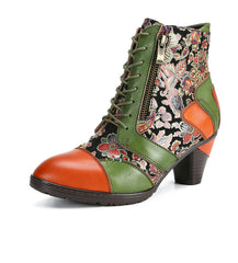 Socofy Genuine Leather Ethnic Vintage Women's Boots