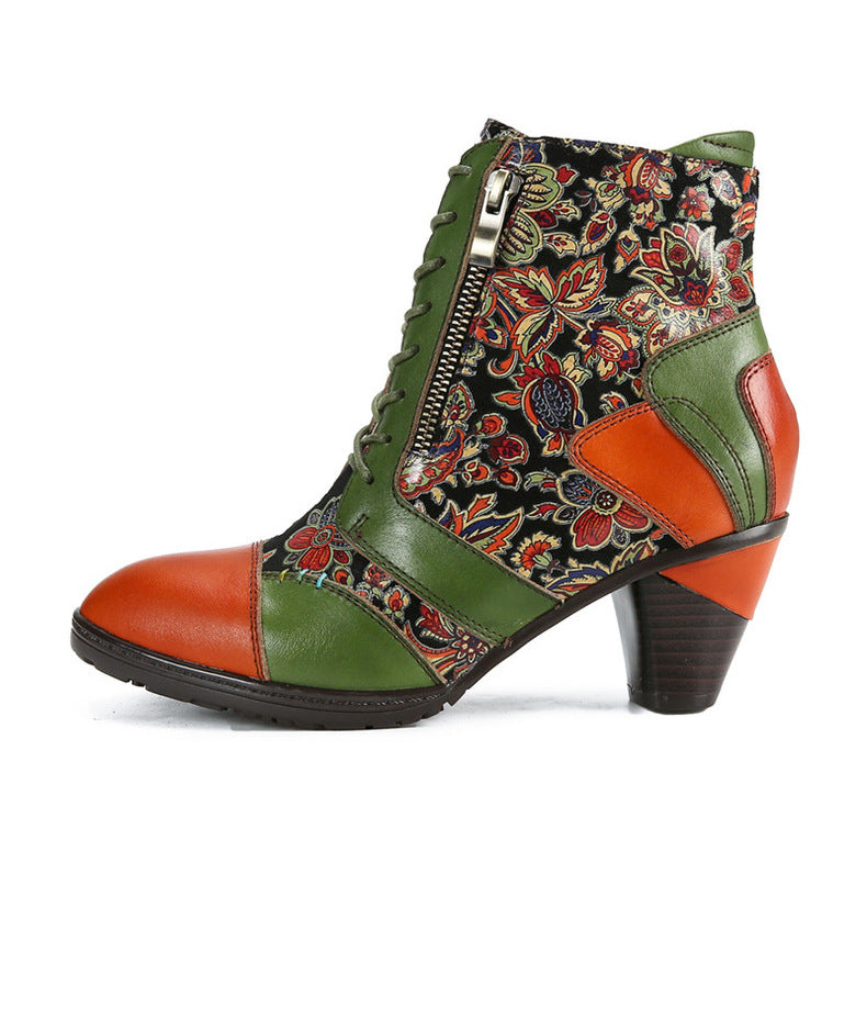 Socofy Genuine Leather Ethnic Vintage Women's Boots