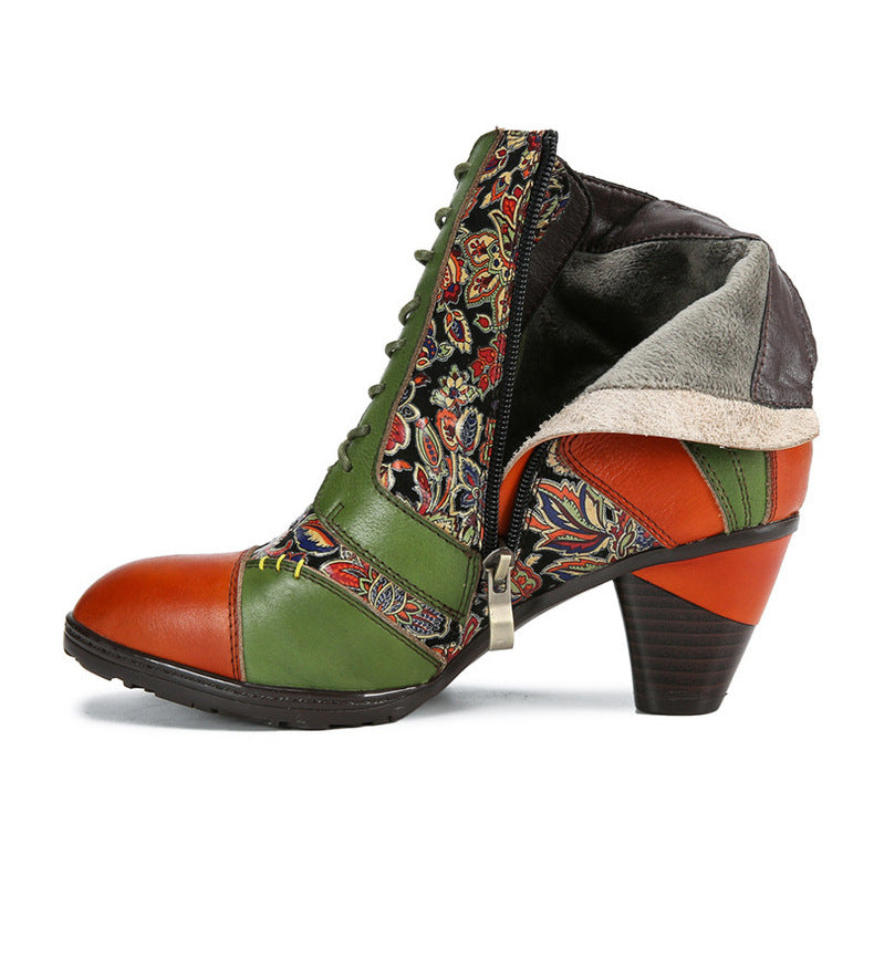 Socofy Genuine Leather Ethnic Vintage Women's Boots