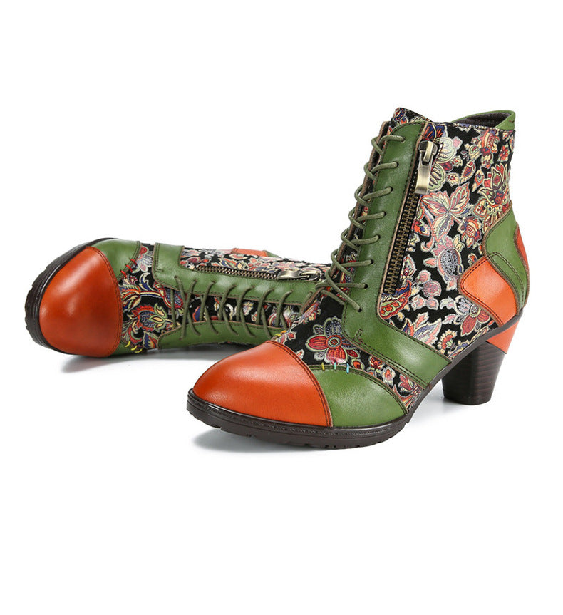 Socofy Genuine Leather Ethnic Vintage Women's Boots