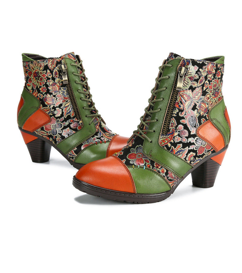 Socofy Genuine Leather Ethnic Vintage Women's Boots