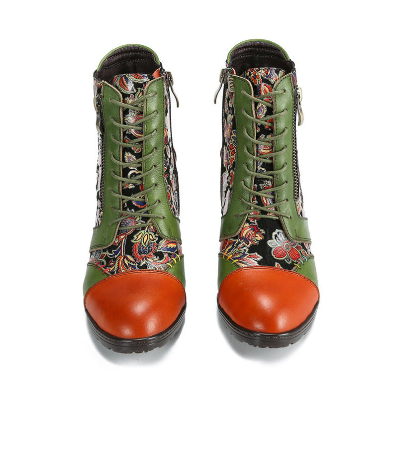 Socofy Genuine Leather Ethnic Vintage Women's Boots