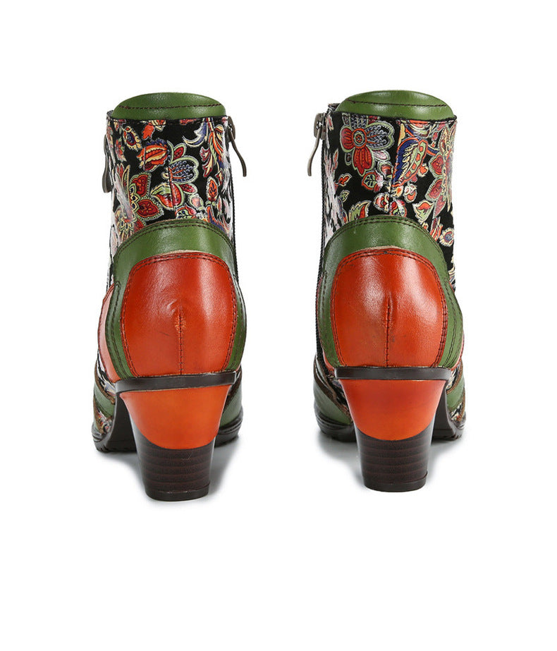 Socofy Genuine Leather Ethnic Vintage Women's Boots