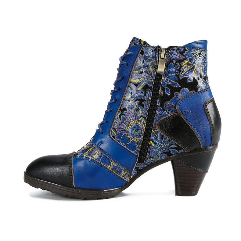 Socofy Genuine Leather Ethnic Vintage Women's Boots