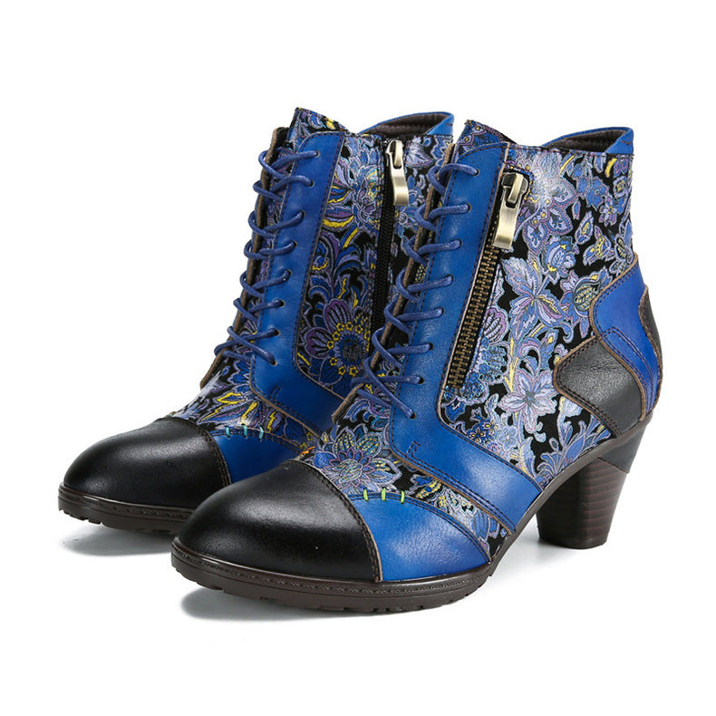 Socofy Genuine Leather Ethnic Vintage Women's Boots