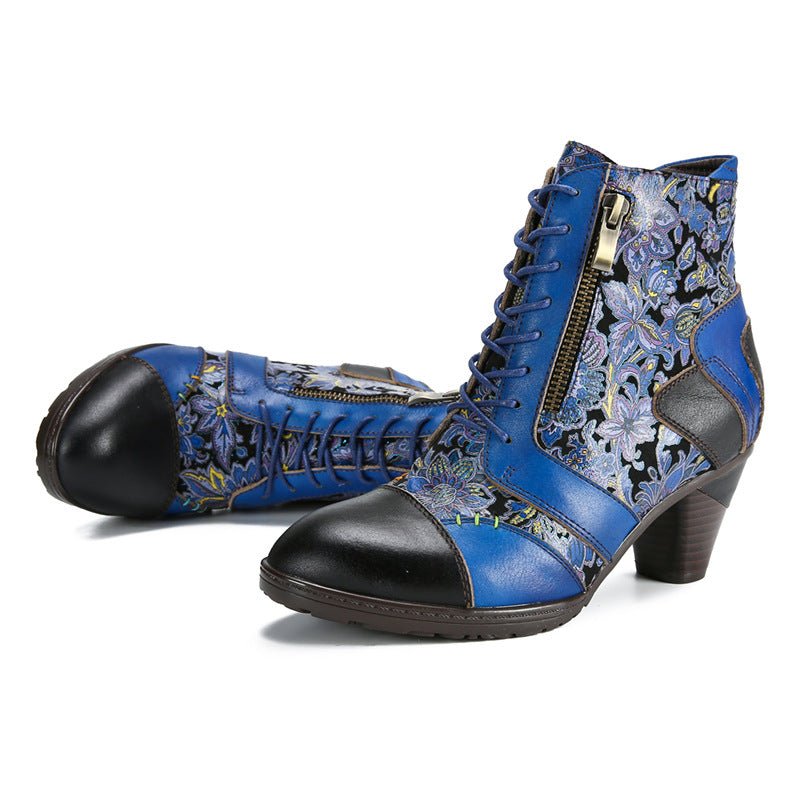 Socofy Genuine Leather Ethnic Vintage Women's Boots