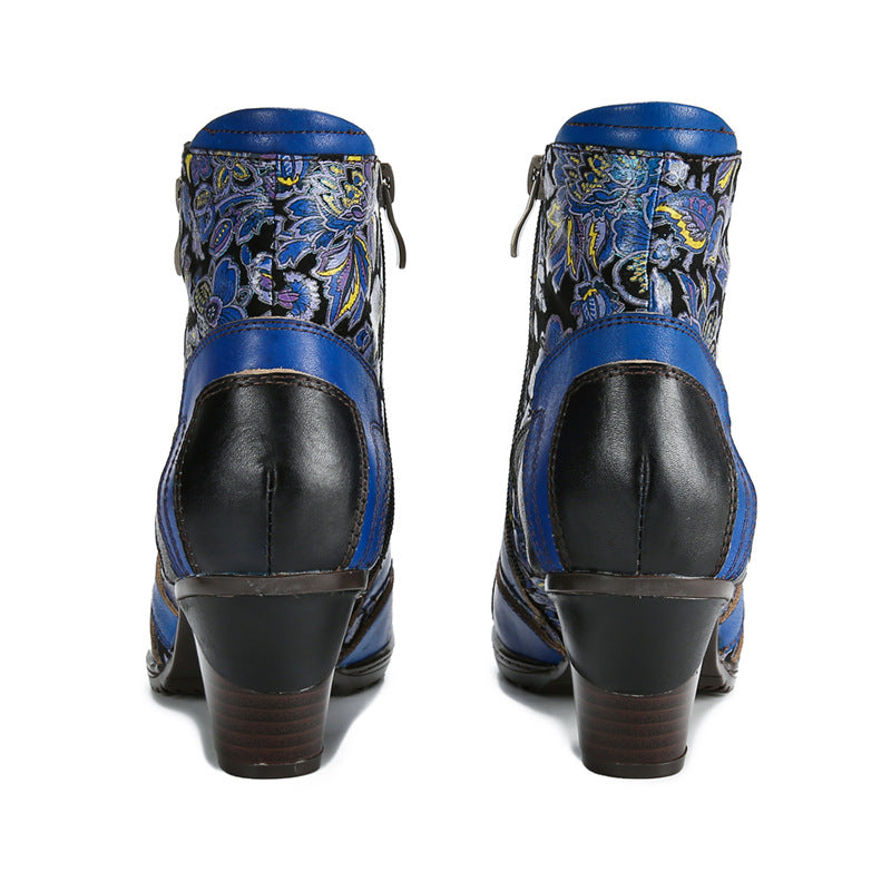 Socofy Genuine Leather Ethnic Vintage Women's Boots