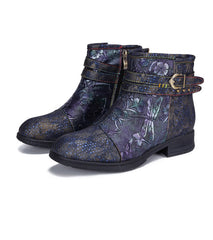 Socofy Vicconfy Embossed Hand Painted Flat Ankle Boots