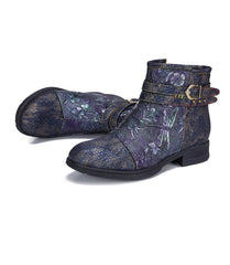 Socofy Vicconfy Embossed Hand Painted Flat Ankle Boots