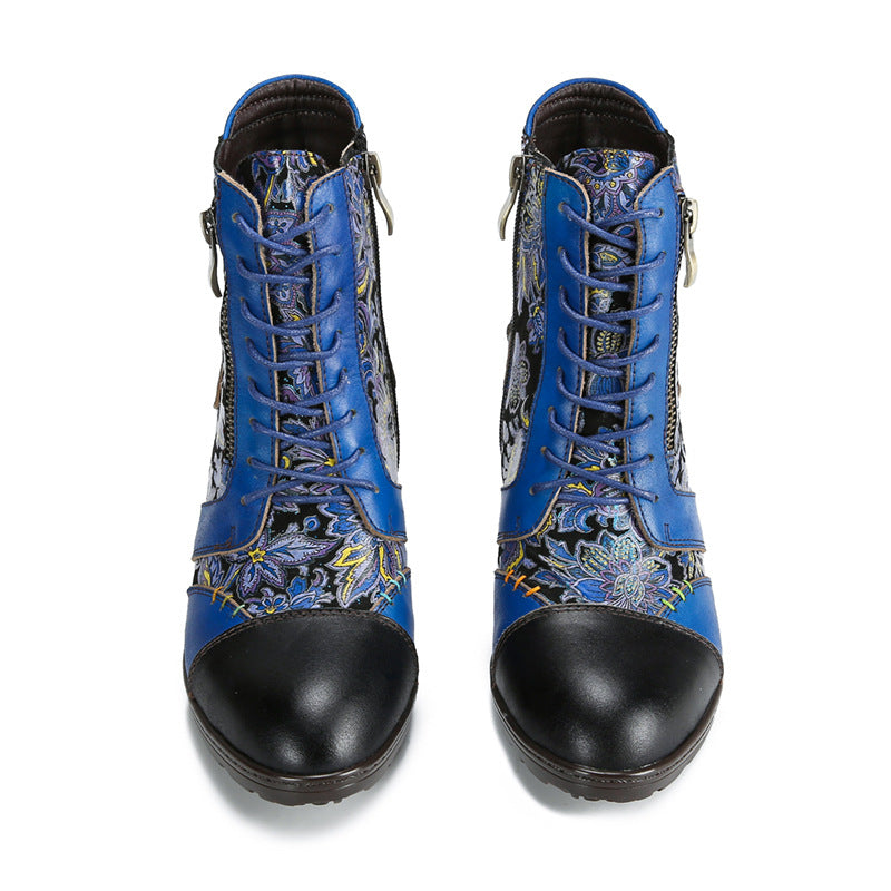 Socofy Genuine Leather Ethnic Vintage Women's Boots