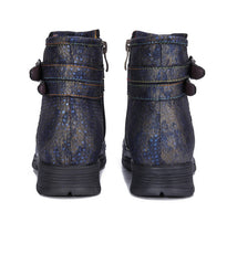 Socofy Vicconfy Embossed Hand Painted Flat Ankle Boots