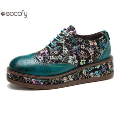 Socofy lace up deco casual shoes retro thick shoes Platform Flats