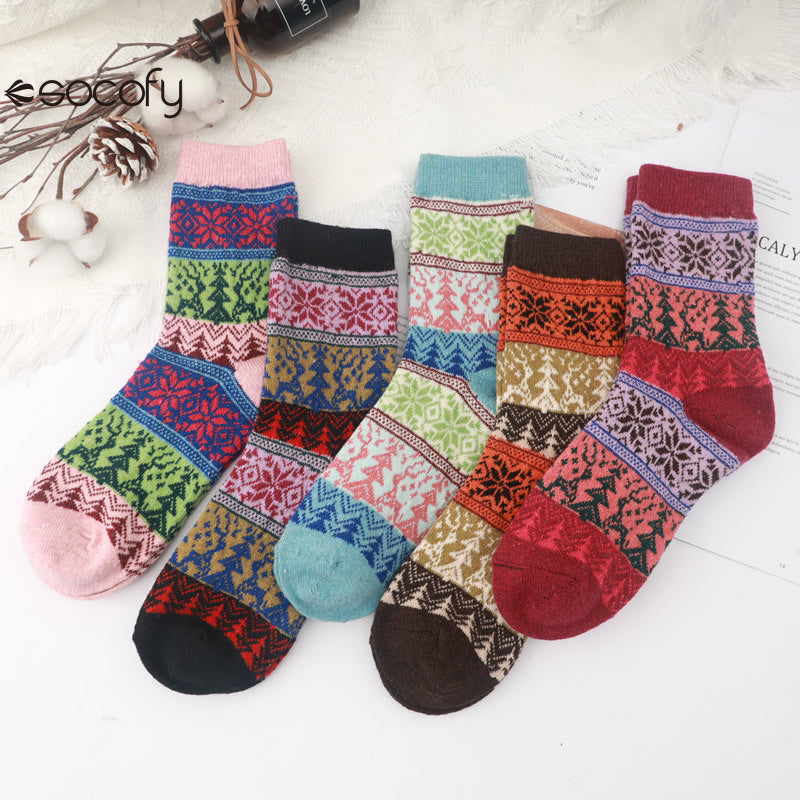 Socofy Vintage Thickened Warm Ethnic Wool Socks