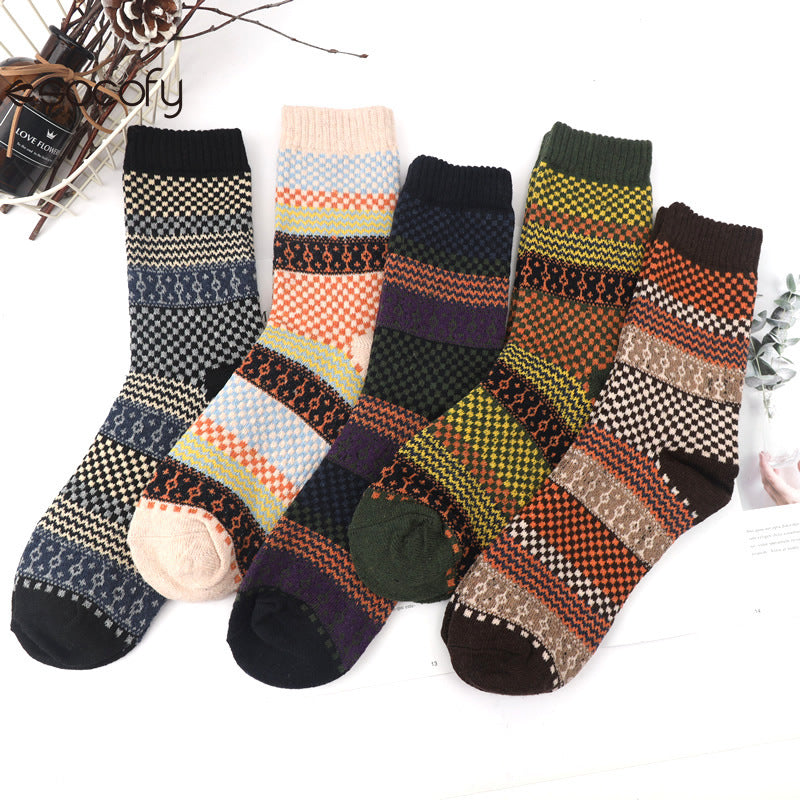 Socofy Vicconfy Thickened warm ethnic style retro wool socks