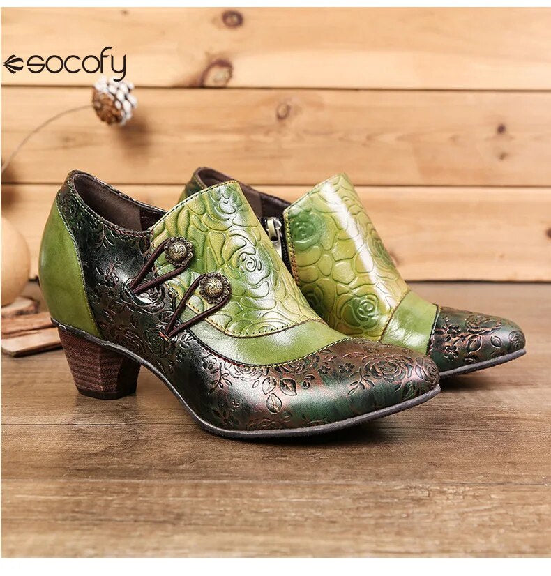 SOCOFY Genuine Leather Ethnic Style Pumps