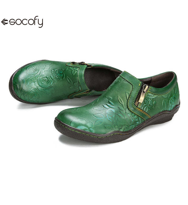 Socofy Vicconfy Handmade Cowhide Simple Women's Fashion Single Shoes Flats