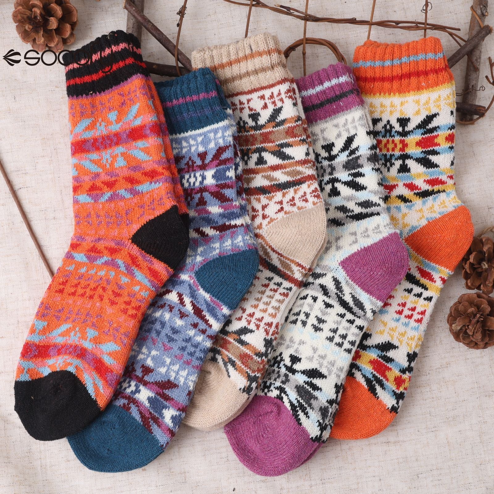 Socofy Vicconfy Thickened warm ethnic style retro wool socks