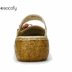 Socofy Flower Genuine Leathe Handmade Slides Flip Flop Women Slippers