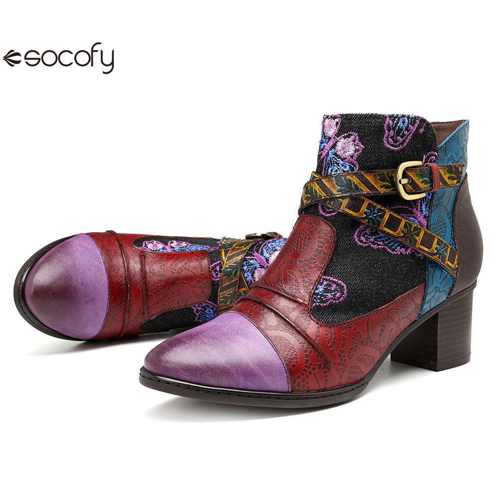 Socofy Vicconfy Patchwork Ethnic Butterfly Women's Boots