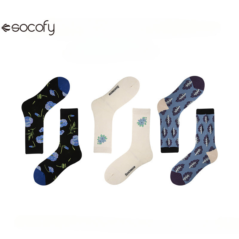 Socofy Vintage mid-calf socks for women combed cotton fashion socks