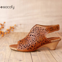 Socofy Vicconfy Vintage Cutout Handmade Women's Sandals