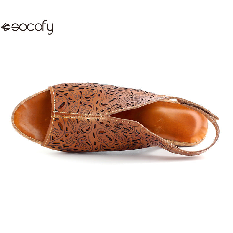 Socofy Vicconfy Vintage Cutout Handmade Women's Sandals