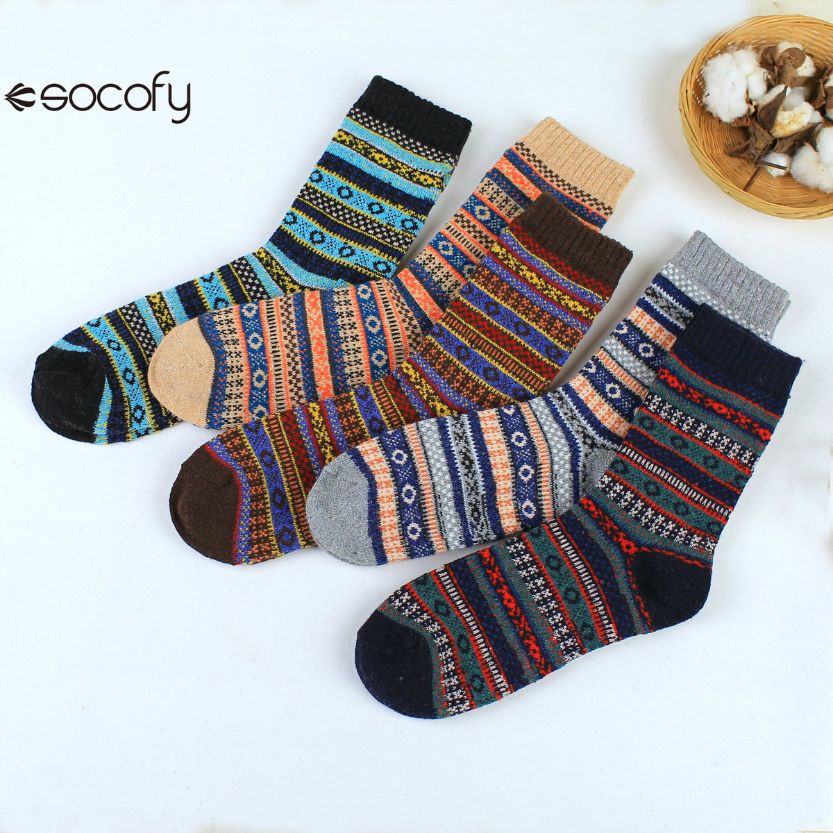 Socofy Vicconfy Winter Vintage Thickened Warm Ethnic Wool Socks