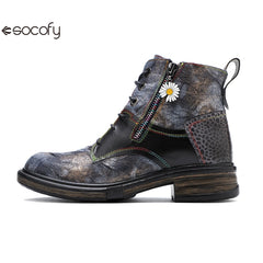 Socofy Vicconfy Vintage Biker Metallic Boots