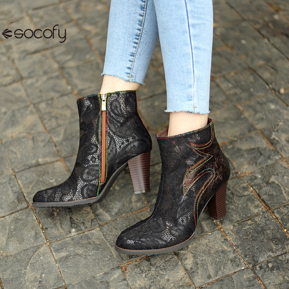 Socofy Vicconfy French Vintage Lace Boots