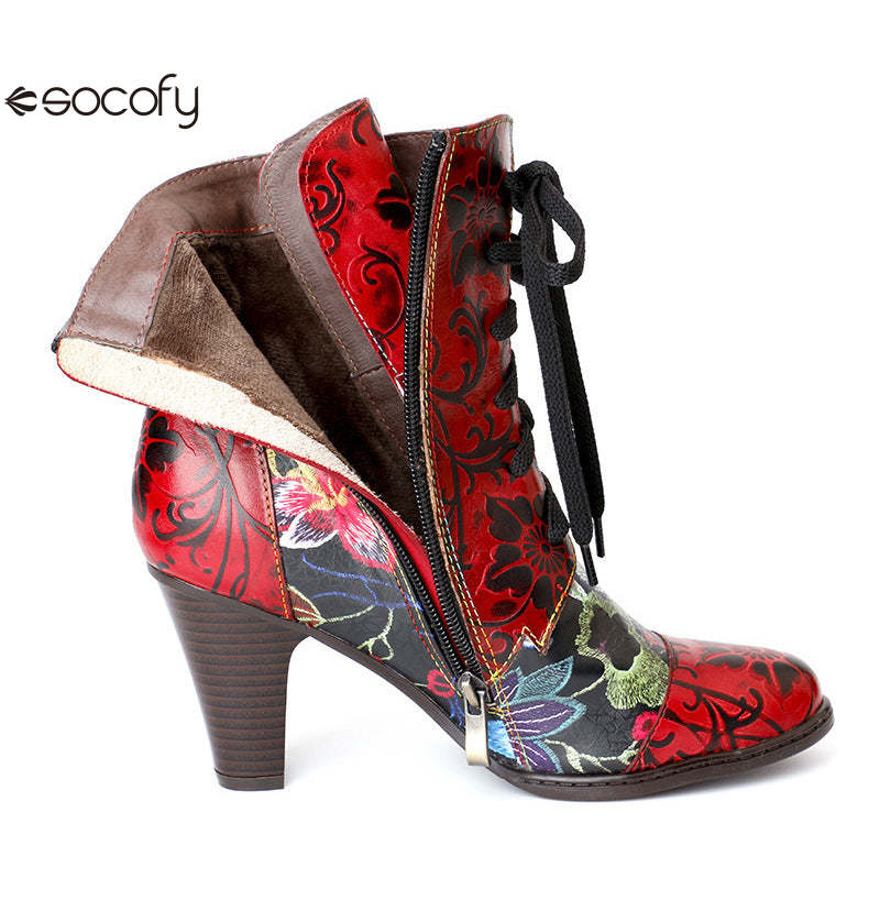 Socofy Vicconfy Pointed Toe Leather Vintage Tall Women's Boots