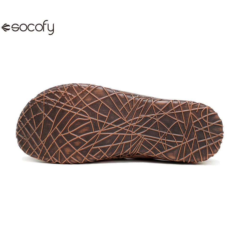 Socofy Summer Leather Hollow Out Buckle Comfortable Flat Women's Slippers